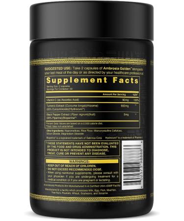 Ambrosia Golden Super Turmeric Capsules | 765mg Curcuminoids for Gut & Brain Health | Joint Support | 60 Veg Capsules - Buy Online on GoSupps.com