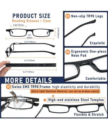 Kokobin Compact Reading Glasses with UV Protection & Flashing Lights - Ultra-Thin TR90 Eyewear for Men & Women (Black 3 Diopters) - Portable Case Included - Buy Online on GoSupps.com