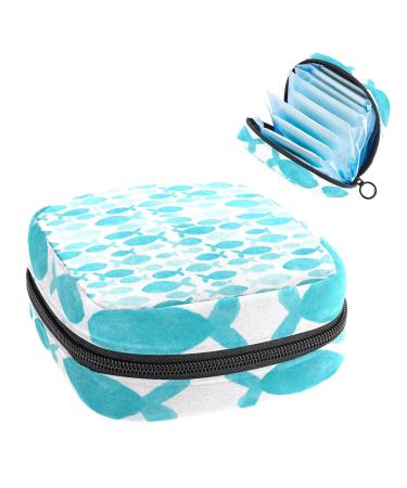 Anna Cowper Lake Blue Whales Sanitary Napkin Storage Bag Feminine Menstrual Cup Pouches Nursing Pad Holder Tampon Bags Portable Period Bag for Women Teen Girls 1Pcs Multi-colored 12