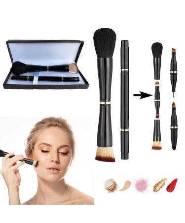 Two 4 in 1 Makeup Brush with Case Double Ended Travel Makeup Brush Set Professional Includes Foundation Blush Eyeshadow Concealer Brushes Powder Portable Mini Travel Makeup Brushes Ideal Gift