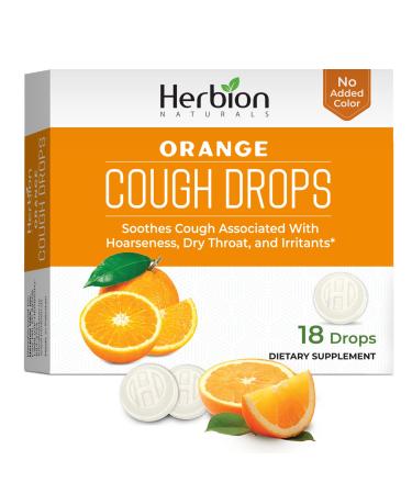 Herbion Naturals Cough Drops with Orange Flavor -18 Ct -Relieves Cough Soothes Sore Throat & Dry Mouth For Adults Children 6 and above