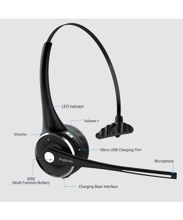 Angteela Trucker Bluetooth Headset with Noise Cancelling Mic & Charging Base - Ideal for Home Office, Call Center, Skype - Wireless Cell Phone Headset with Mute Function - Buy Online on GoSupps.com