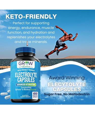 Buy Grow Vitamin Electrolyte Capsules - Sugar Free Electrolyte Supplements for Energy Endurance & Hydration - Keto Friendly - 100 Caps - International Shipping Available - Buy Online on GoSupps.com