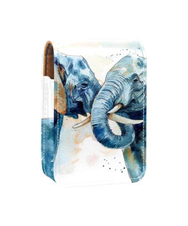 Lipstick Case Leather Lip Gloss Lipstick Organizer with Mirror Mini Lipstick Holder Bag Elephant Love Mom Z006n6fhci