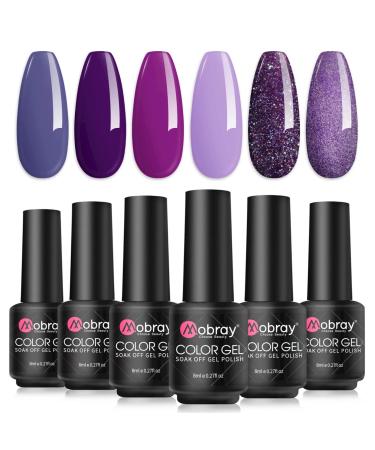 Mobray 6 Colours Gel Nail Polish Grape Purple Set Violet Glitter U V Gel Polish 8ml/pc Soak Off U V LED Nail Lamp Gel Nail Kit