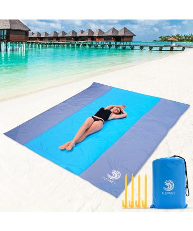Flevnev Beach Blanket Sandproof Waterproof Oversized, Extra Large 9'X10' Sand Free Beach Mat with 4 Stakes and 4 Corner Pockets for 7 Adults (9'X10')