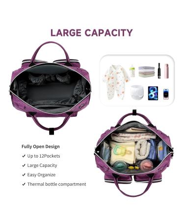 Pomelo Best Diaper Bag - Waterproof Diaper Pad 2 Stroller Hooks Adjustable Shoulder Strap | Multifunctional Travel Bag in Dark Purple - Buy Online on GoSupps.com