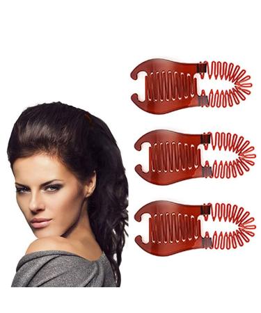 3Pcs Banana Clips Hair for Thick Hair - Banana Hair Clips for Women Soft Bendable Hair Combs Flexible Hair Banana Grips Ponytail Holder Hair Comb Hair Accessories (3XBrown)