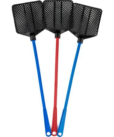OFXDD Rubber Fly Swatter Long Fly Swatter Pack Fly Swatter Heavy Duty Blue and Red Colors (3 Pack)