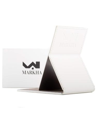 MARKHA Pocket Mirror for Men Women Unbreakable Stainless Steel Portable Mirror (Case Cover (White))