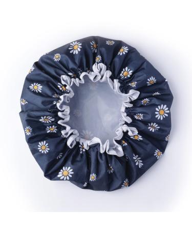 SARG Premium Double Layer Shower Cap for Women with Unique Flower Design- Reusable Shower Cap for Hair - Waterproof Plastic Cap - Shower Caps for Long Short and Curly Hairs Blue