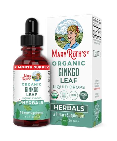 USDA Organic Ginkgo Leaf Liquid Drops by MaryRuths  Traditional Herb  Nootropic Neuroprotective  Traditional Use for Circulatory System and Nervous System Health  Non-GMO Vegan  60 Servings
