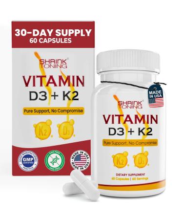 shrink Toning Vitamin D3 + K2 Supplement 125 mcg Vitamin D & 100 mcg K Immune & Bone Support Non-GMO Gluten-Free 60 Capsules