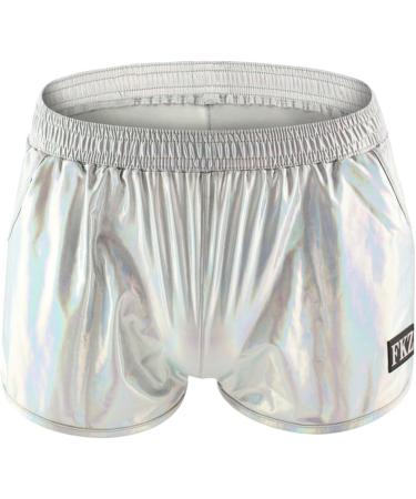 Duohropke Men's Shine Metallic Shorts | XL Silver Leather Optics Boxer Trunks for Beach & Gym - Buy Online on GoSupps.com