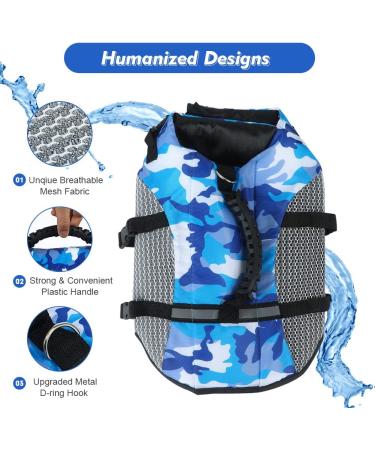 Sheripet Dog Life Vest - Lightweight Camouflage Life Jacket for Small Dogs - Blue - High Buoyancy and Enhanced Handle - Buy Online on GoSupps.com