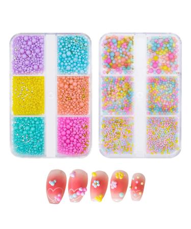 Caviar Beads for Nails 2Boxes 12Grids Macaron Colorful Micro Caviar Beads with Gold Silver Mini Steel Balls Candy Color Nail Beads Nail Art Accessories for Manicure Design Decorations DIY Crafts