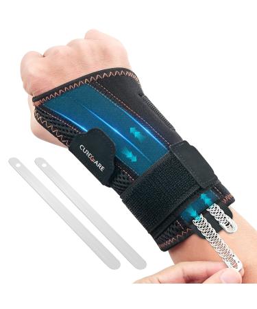 Curecare carpal tunnel wrist 2 in 1 wrist bandages with 3 metal stabilizers wrist track for relief for carpal tunnel syndrome tendonal inflammation (L/XL right) L/XL right-wing black