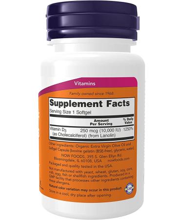 Now Foods High Potency Vitamin D3 10000 IU - 240 Softgels for Immune Support & Bone Health - Buy Online on GoSupps.com