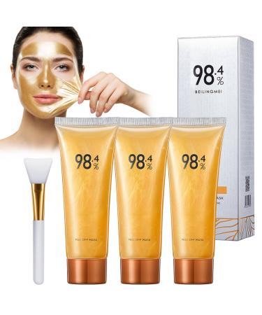 SOETDERT 3 Pieces Gold Peeloff Mask 984 Gold Foil Peeloff Mask Blackhead Remover Gold Foil Tearoff Mask Pore Cleanser Blackhead Cleansing Moisturizing Facial Mask