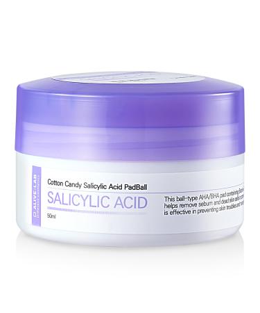ALIVELAB Cotton Candy Salicylic Acid PadBall Exfoliating Toner Pads with Salicylic Acid for Acne Blackheads & Pore Care Oil Control & Gentle Peeling 1.7 fl oz