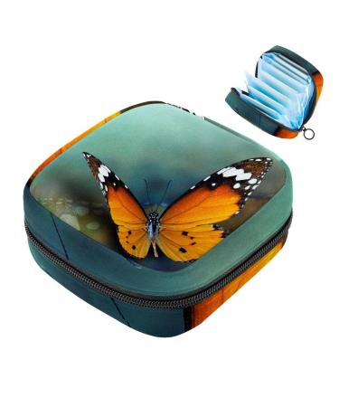 Menstruation pad bag with zipper women's napkin bag tampons collecting bags for women and girls (beautiful flying single-colored tiger butterfly nature painting) Color 3