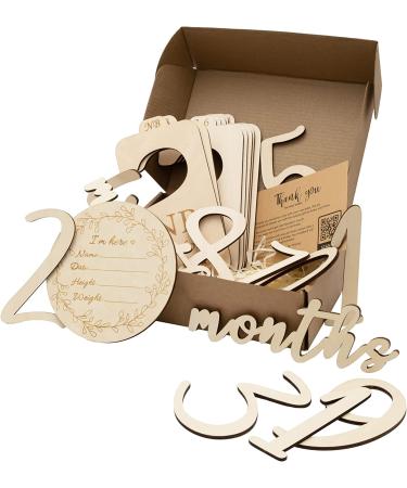 Wooden Baby Milestone Bundle - 7 Baby Closet Dividers for 0 to 24 Months -11 Baby Milestone Numbers & Birth Announcement Sign - All Handcrafted of Beautiful Lotus & Boxed for Elegant Gifting - Buy Online on GoSupps.com
