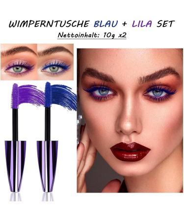 EONFAVE 5D Telescopic Mascara Set 2 Colors Mascara Blue + Purple Colored Mascara Waterproof Smudgeproof & Durable Volumizing Curly & Nonclump Fake Lash Effect Cosplay Party Use - Buy Online on GoSupps.com