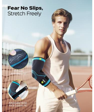 Rakiie Elbow Bandage 2 Pcs Compression Support for Tennis Arm & Tendonitis Unisex Sports Elbow Brace in Blue - Buy Online on GoSupps.com