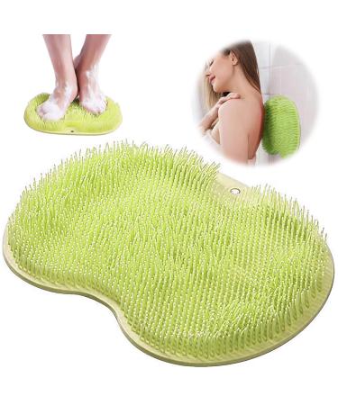 Leonshco slip-proof silicone massage pad back scrubber for shower floor mat shower with anti-slip suction cups shower brush peeling foot scrubber foot brush for shower care (green)