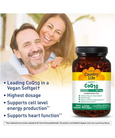 Country Life Simply CoQ10 200 mg - 60 Vegan Softgels - Supports Heart Health - Buy Online on GoSupps.com