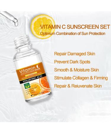 SPF 50 Face Sunscreen Set with Vitamin C Serum - Anti Aging & Sun Protection - Buy Online on GoSupps.com