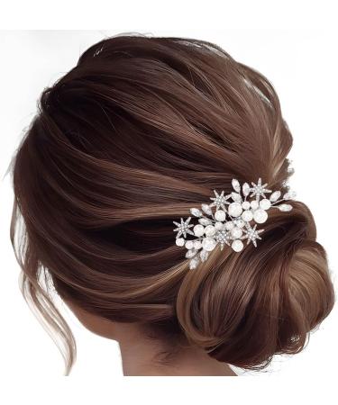 Handcess Bridal Pearls Hair Comb Splitter Rhinestone Star Hair Pieces Crystal Bridal Side Combs Wedding Hair Accessories for Women and Girls - Buy Online on GoSupps.com