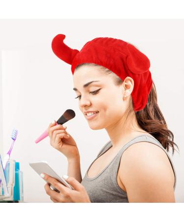 Minkissy 2pcs Devil Horn Headband Set - Soft Makeup & Shower Bands for Face Washing & Spa (Red & Black) - Buy Online on GoSupps.com