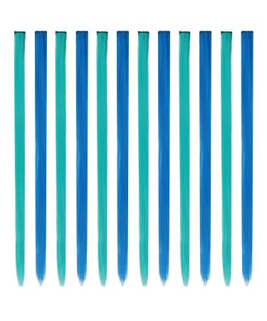 Buy 12 PCs Blue-Green Synthetic Hair Extensions - Colorful Clip-In Party Highlights for Women | 55cm Smooth & Easy to Use - Buy Online on GoSupps.com
