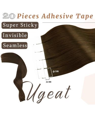 Ugeat Dark Brown Tape Hair Extensions 30 cm - 100% Remy Human Hair Seamless 20pcs 50g Natural Straight #4 - Buy Online on GoSupps.com