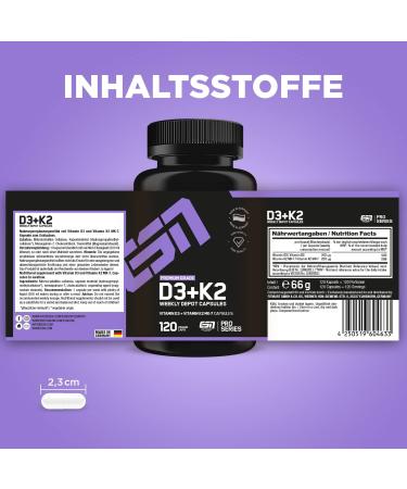 Buy ESN Vitamin D3 + K2 Capsules - Immune Support Bone Health & Blood Production - Vegan & Quality Tested - Made in Germany (120 Capsules) - Buy Online on GoSupps.com
