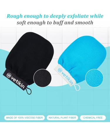 Korean Exfoliating Mitt 2 Pack for Body Skincare and Dead Skin Removal - Black & Blue Exfoliating Gloves for Microdermabrasion at Home Bath Shower - Ideal for Women and Men - Buy Online on GoSupps.com