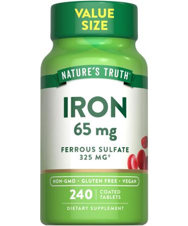 Nature's Truth Iron Tablets 65mg | 240 Count | 325mg Ferrous Sulfate | Vegan Non-GMO & Gluten Free Supplement