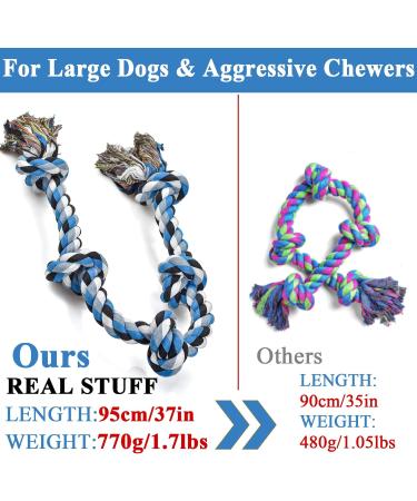 Sanheer Dog Rope Toys for Aggressive Chewers Tough Rope Chew Toys for Large and Medium Dog 3 Feet 5 Knots Indestructible Cotton Rope for Large Breed Dog Tug of War Dog Toy Teeth Cleaning (A) 1 PACK Extral Large Rope Toy - Buy Online on GoSupps.com
