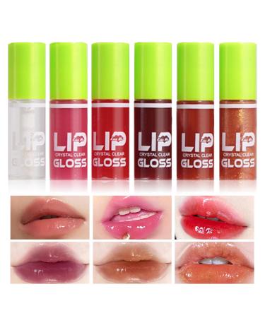 6 Colors Lip Oil Gloss Lip Glaze Set Hydrating Lip Glow Oil Clear Lip Oil Stain Tinted Non-Sticky Moisturizing Nourishing Transparent Plumping Lip Gloss Oil
