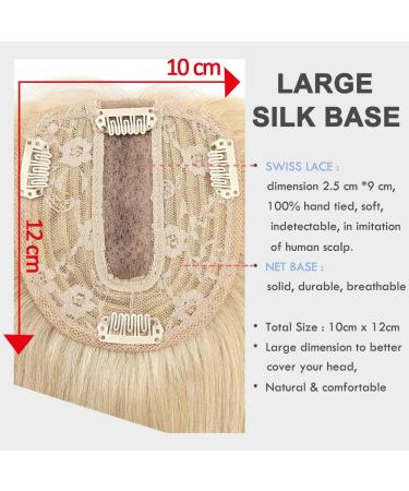 Elailite Real Hair Clip-In Toupet for Women | Silk Base Extensions Topper | 130% Density Remy Hair | 6-15cm Length | #613 Bleached Blonde - Buy Online on GoSupps.com