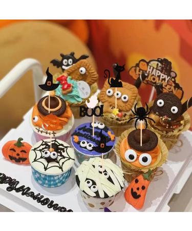 Halloween Cupcake Toppers Black Glitter Bat Spider Pumpkin Design Halloween Cupcake Picks Food Fruit Dessert Cocktail Picks Cake Decorations Holiday Party Supplies (36pcs) - Buy Online on GoSupps.com