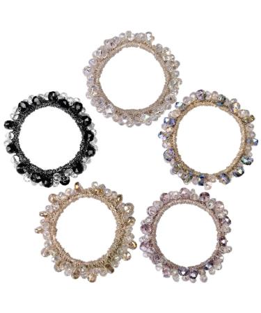 5 Pcs Hair Ties Hair Ring Rhinestone Hair Bands Hair Ropes Crystal Hair Elastic Bracelet Ponytail Holders Hair Accessories for Women and Girls (2.8 inch Two-tone crystal color) 2.8 Inch (Pack of 5) Two-tone crystal colo...