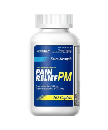 HealthA2Z Extra Strength Pain Relief PM, 365 Caplets, Compare to Tylenol PM Active Ingredient,Pain Reliever + Sleep Aid