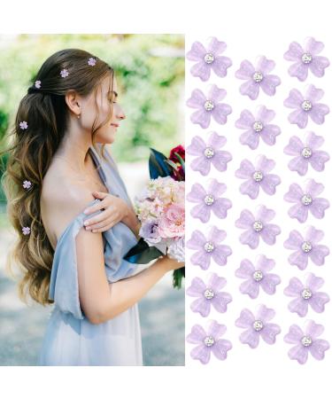 YISSION 20Pcs Mini Purple Flower Hair Clips with Rhinestone Cute Hair Pins Decorative Hair Clips Wedding Hair Barrettes Bridal Hair Accessories for Girls Women