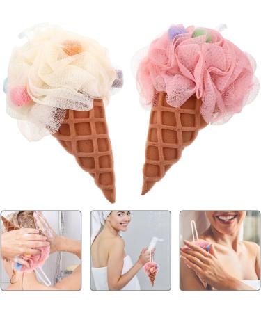 EXCEART Shower Wash Sponge 2Pcs | Ice Cream Bath Loofah Sponge Mesh Pouf | Exfoliating Shower Sponge for Men Women | Light Yellow Pink - Buy Online on GoSupps.com