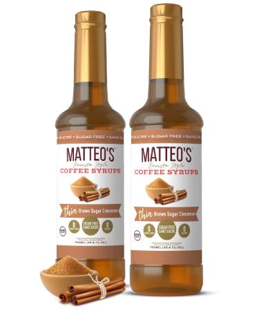 Matteo's Barista Style Sugar-Free Coffee Syrup Brown Sugar Cinnamon Flavor Zero Calories and Sugar Keto Friendly Ideal for Lattes Cappuccinos Espresso Americano Indulgent Taste 25.4 Oz 2-Pack 750 ml (Pack of 2)