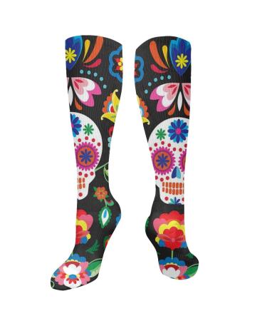 Sugar Skull Dia de Muertos Compression socks for women and men with a circulation of 15-20 mmHg is the best support for sporty running and cycling