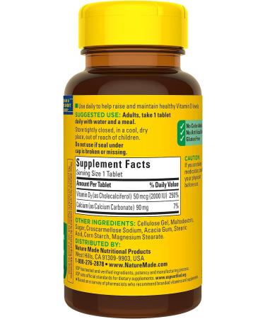 Nature Made Vitamin D3 2000 IU Dietary Supplement - Bone, Teeth, Muscle & Immune Support - 125 Tablets - Buy Online on GoSupps.com