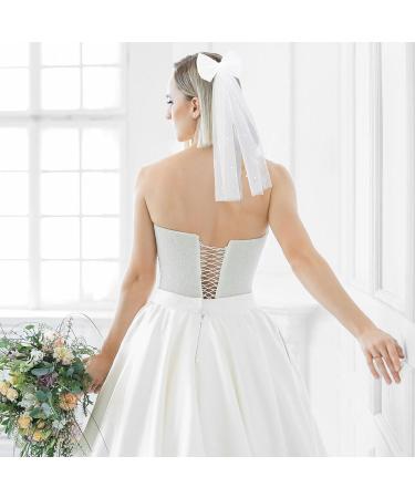 NICENEEDED White Mesh Bridal Hair Bow Clips Pearl Bowknot Bride Veil Hair Barrettes Wedding Tulle Hair Jewelry Clip for Bridesmaid Flower Girl Hair Decoration - Buy Online on GoSupps.com